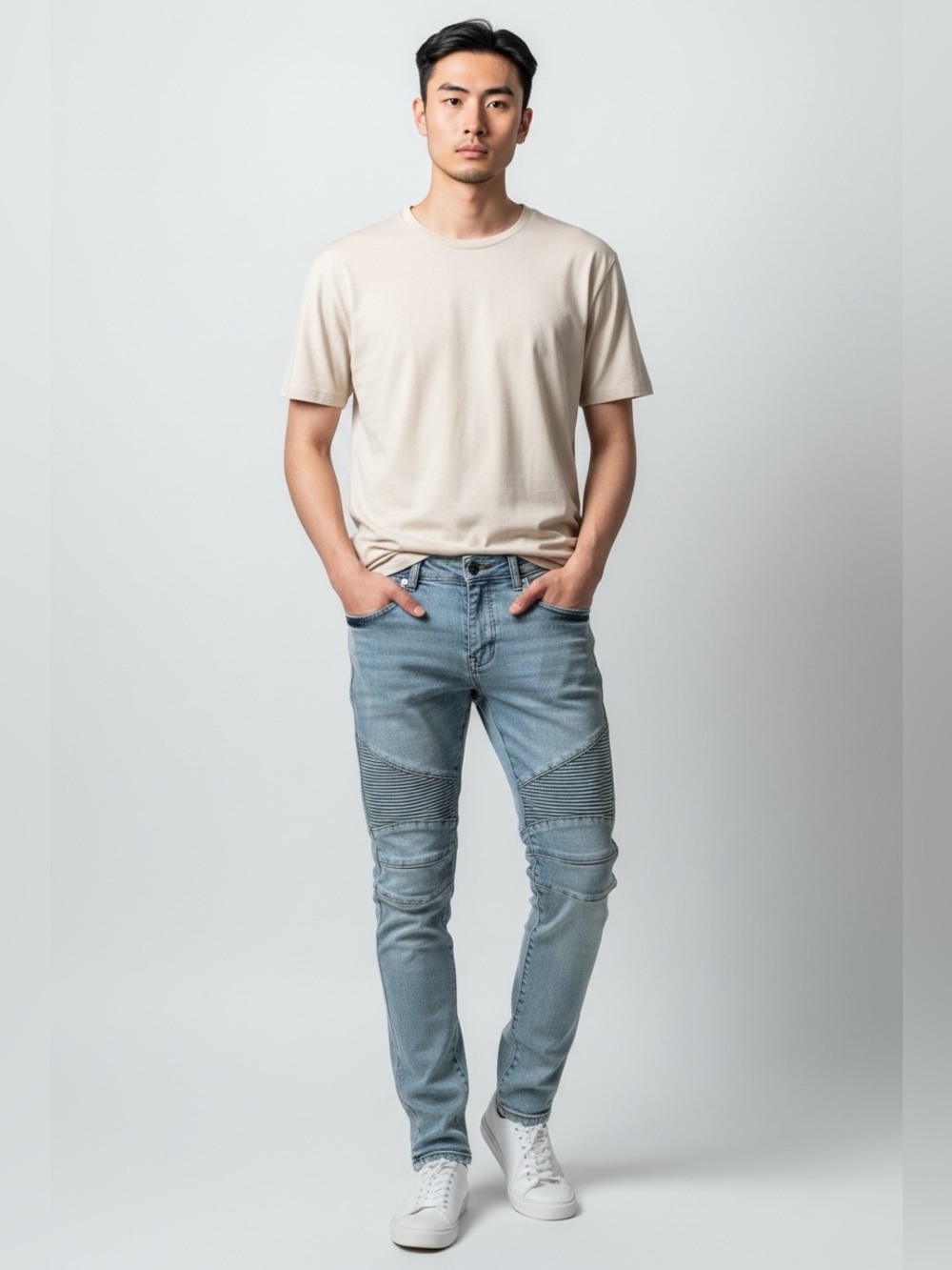 MNML Moto Slim Jeans Blue Stretch Denim Zipper Detail 31
